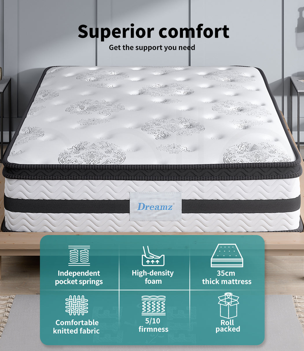 Dreamz Spring Mattress Bed Pocket Egg Crate Foam Medium Firm King Single 35CM