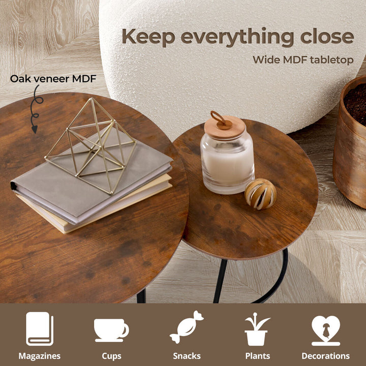 Round Nesting Table Coffee Table Set of 2 Wooden Side Table End Table.