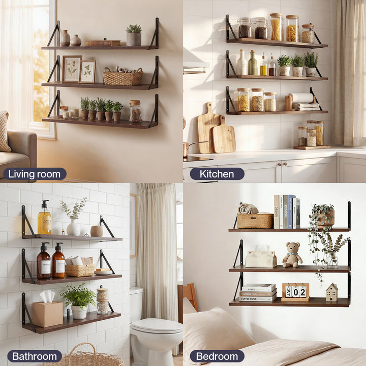 Levede Floating Shelves 3 Pcs Wall Mounted Rustic Storage Display Rack Bedroom