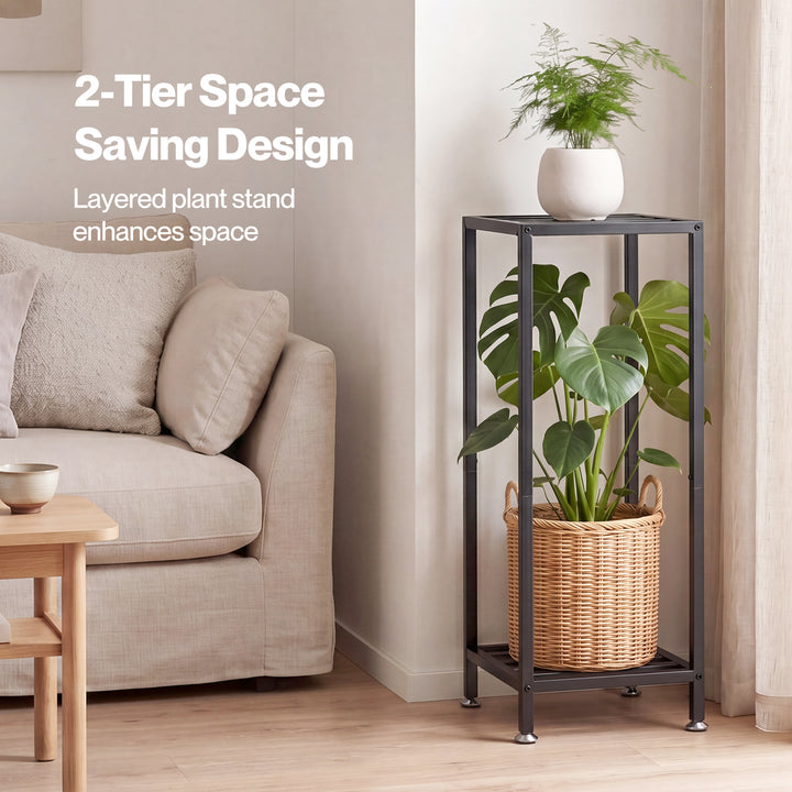Levede Metal Plant Stand 76cm Tall 2 Tier Indoor Corner Shelf Black Display Rack