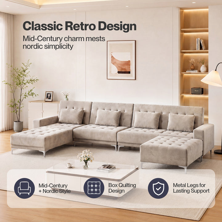 Sofa Bed U-Shaped Couches 339cm 5-6 Seater Suede Brown Living Room