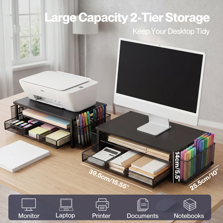 Levede Monitor Stand Riser Metal Computer Desk Organizer Shelf Drawer Pen Holder