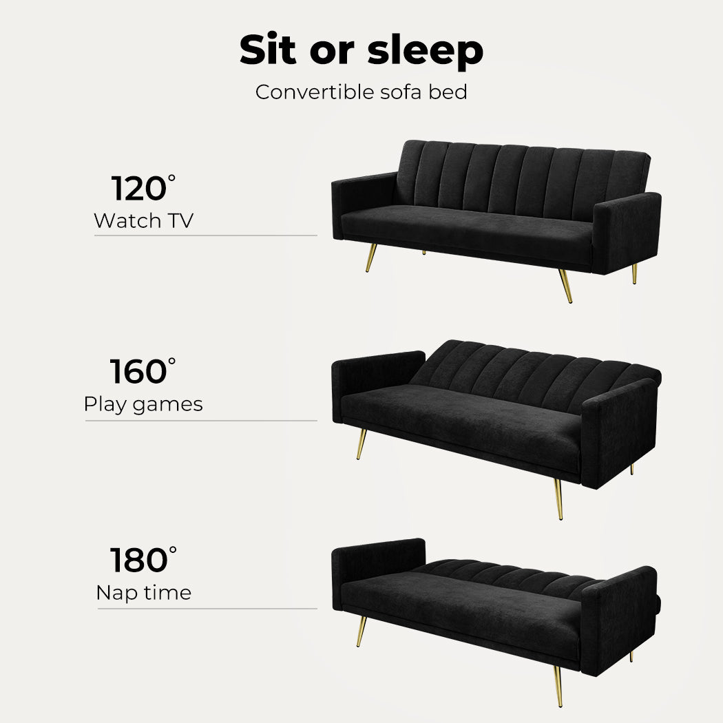 Sofa Bed Convertible Velvet Lounge Recliner Couch Sleeper 3 Seater