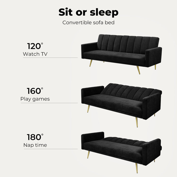 Sofa Bed Convertible Velvet Lounge Recliner Couch Sleeper 3 Seater
