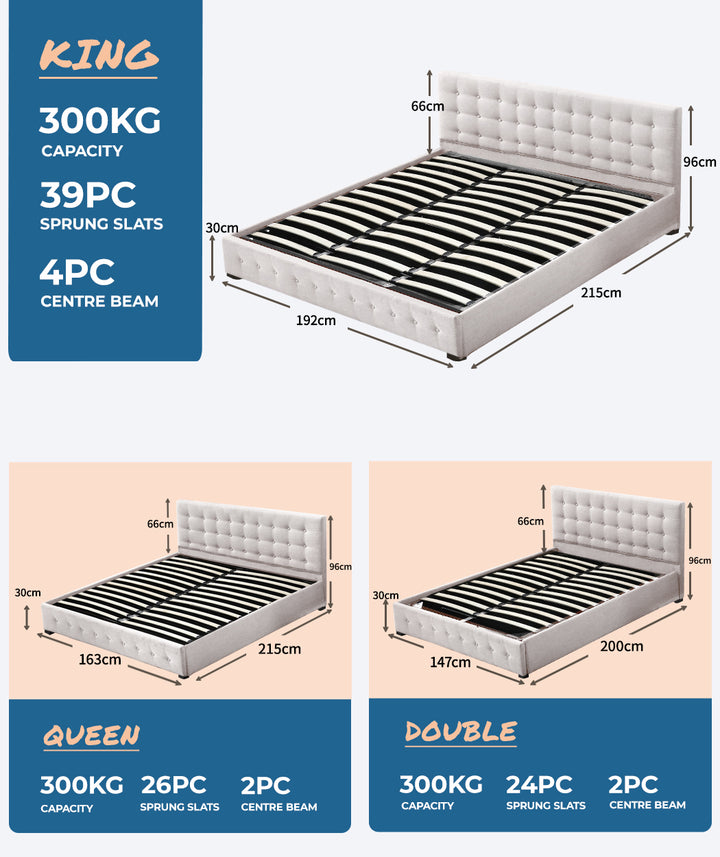 Fabric Bed Frame With Storage - Beige