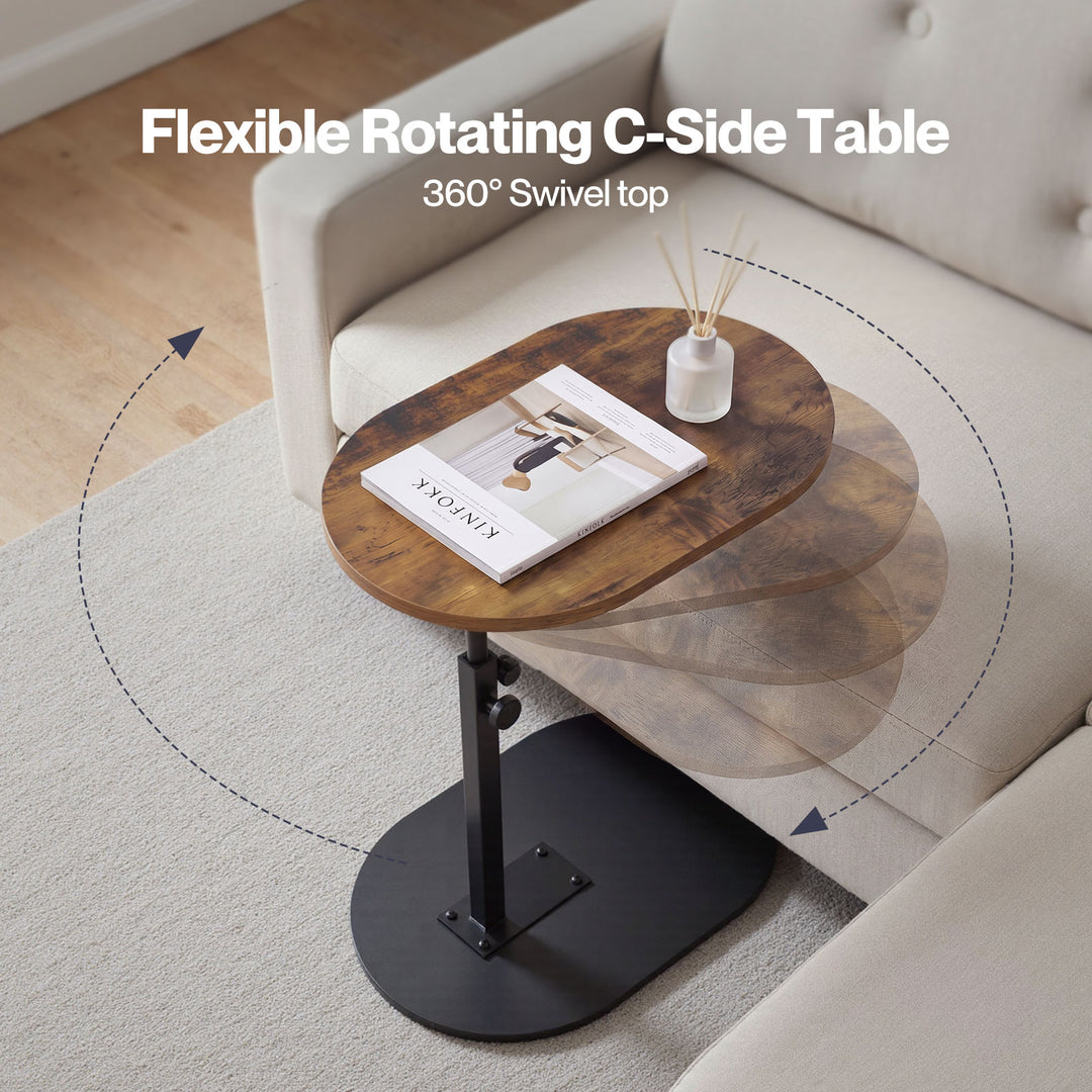 C Shaped Side Table Adjustable Height 360° Rotating Laptop Sofa End Table
