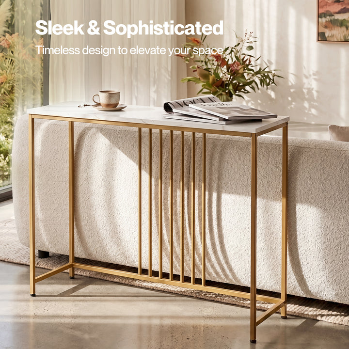 Hallway Table Narrow Console Marble Effect Tabletop Adjustable Foot Pads