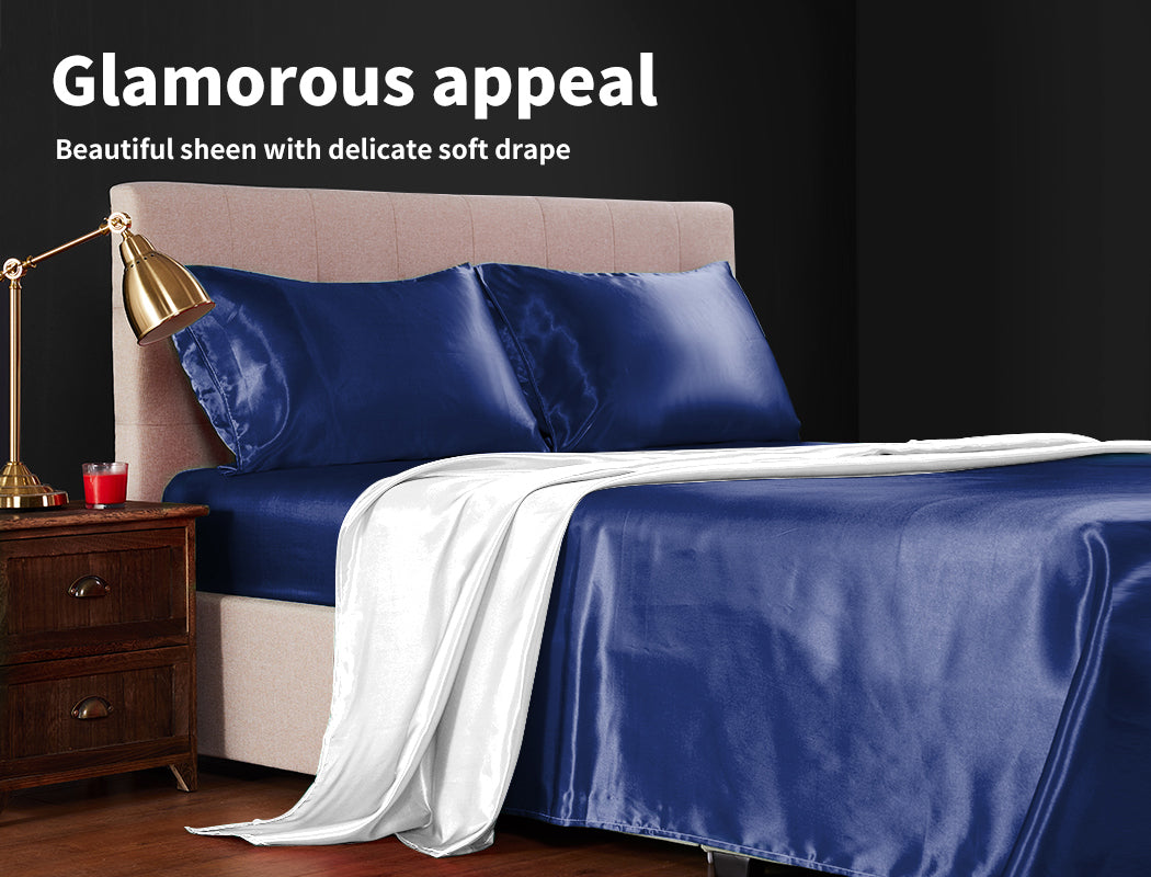 DreamZ Silky Satin Sheets Fitted Blue - Levede