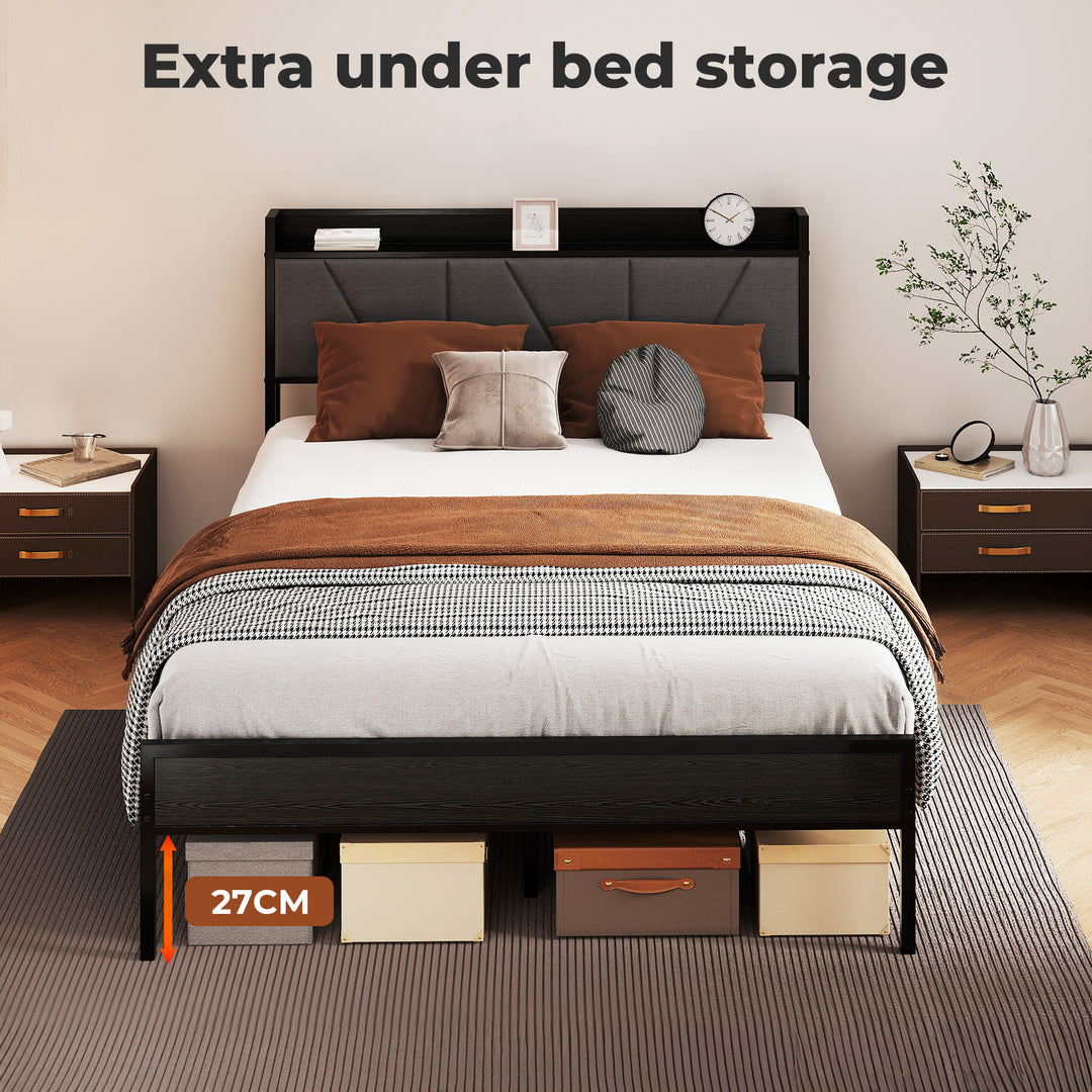 Double Bed Frame Steel Base Mattress Platform Foundation with Headboard