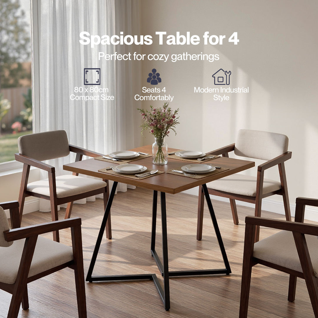 Dining Table 80cm Square Dining Table 4 Seater Wood Top Black Metal