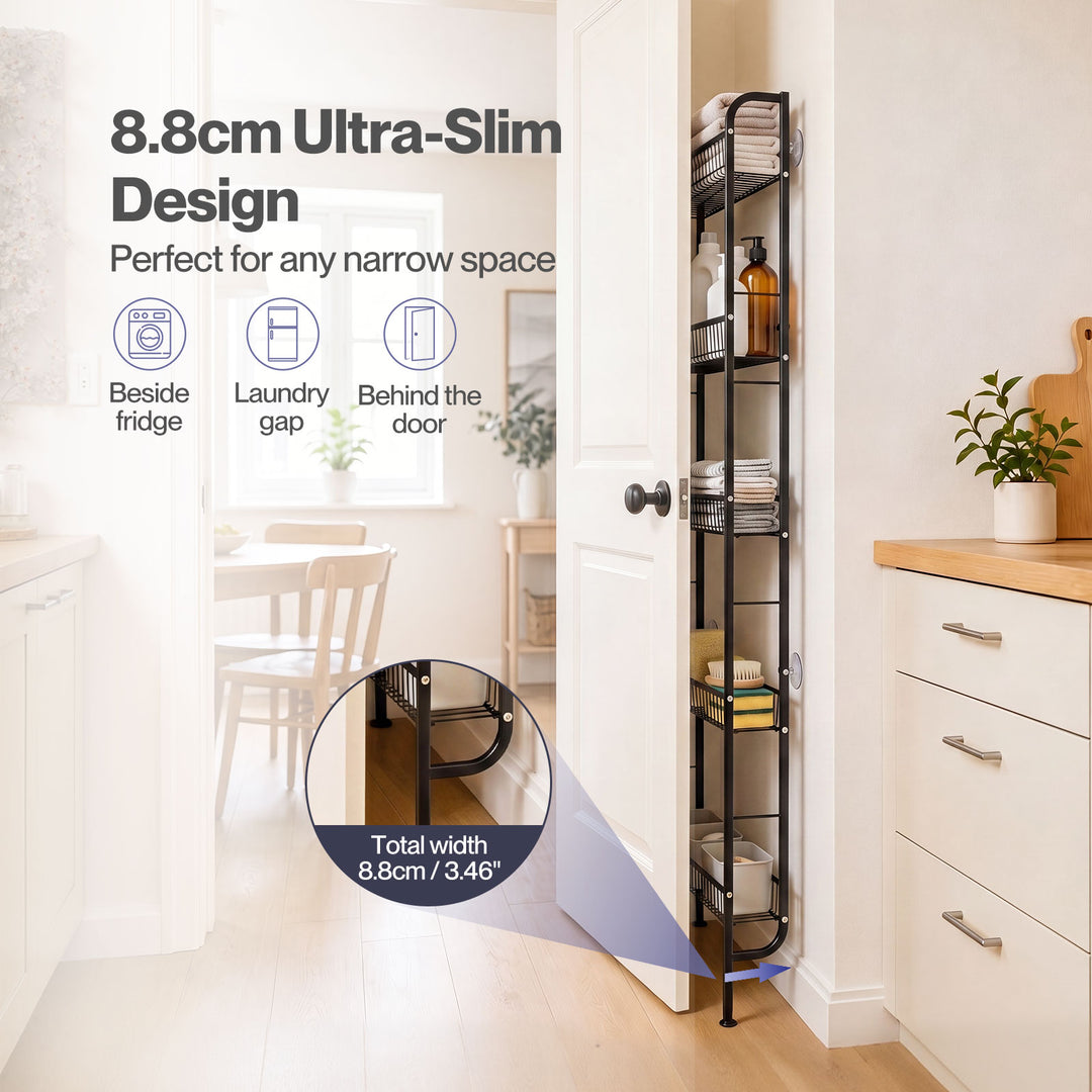 Slim Storage Rack Kitchen Organiser Wall Mounted Metal Shelf Black