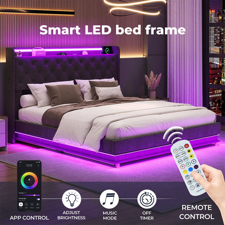 Gas Lift Storage Bed with LED Light Headboard