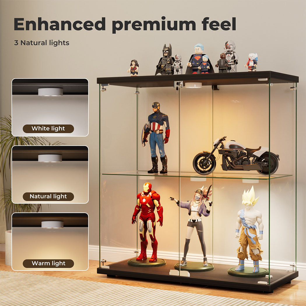 Tempered Glass Display Cabinet With 3 RGB Lights Collections Lockable