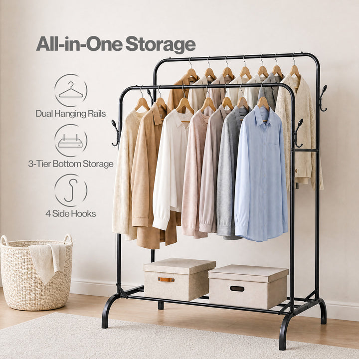 Clothes Rack Heavy Duty Garment Rack Carbon Steel 95kg Black