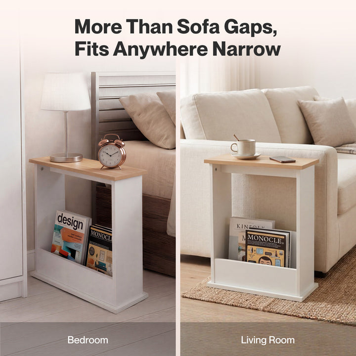 Levede Slim Side Table Magazine Rack Narrow Sofa End Table Storage Living Room
