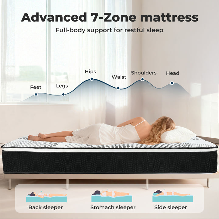 Spring Mattress 7 Zone Bed Pocket Mattress Medium Firm 32cm Foam Queen