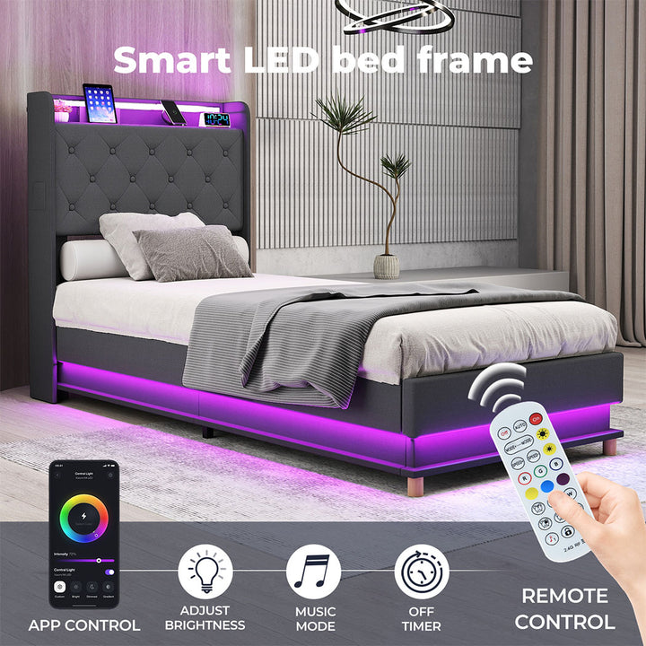 Gas Lift Storage Bed with LED Light Headboard