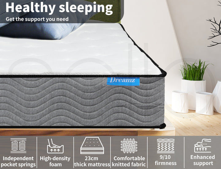 Dreamz Spring Mattress Pocket Bed Top Coil Sleep Foam Extra Firm Double 23CM