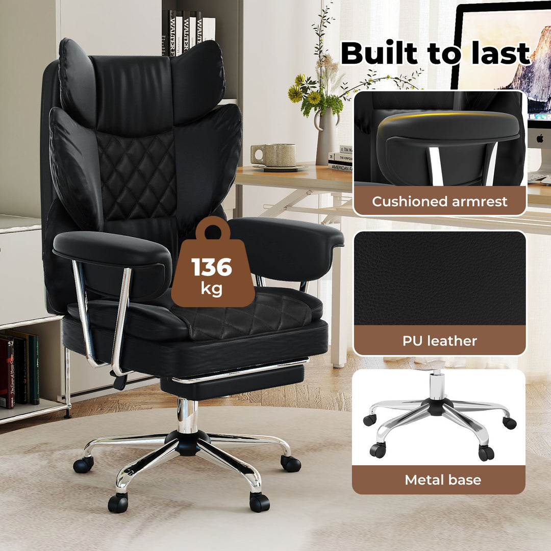 Office Chair Gaming Leather Study Work Adjustable High Back Chair Black