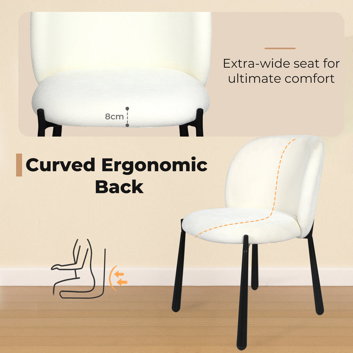 2x Sherpa Dining Chairs Thick Cushioned Upholstered Seat Metal Legs