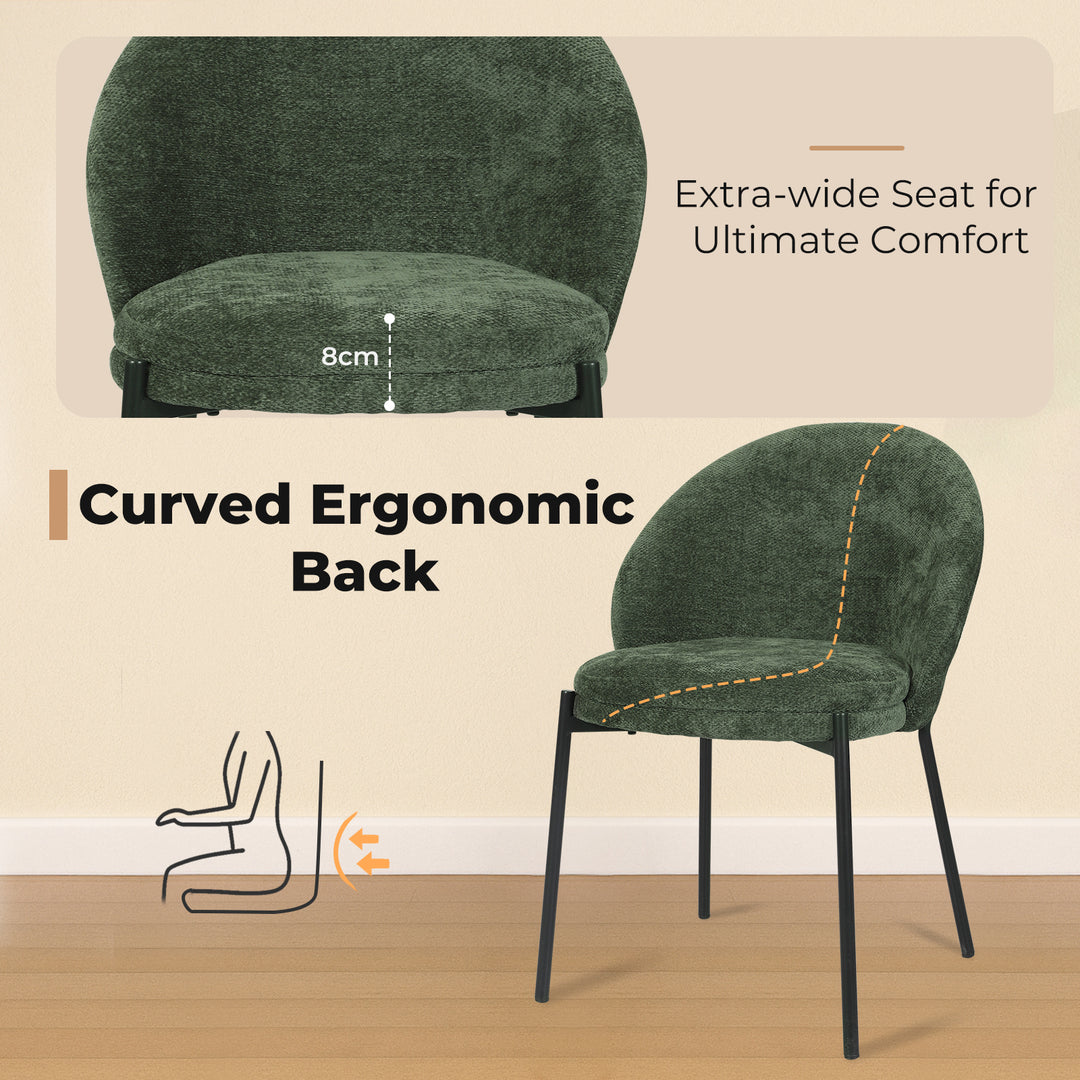 2x Dining Chairs Soft Padded Cotton-Linen Seat Metal Legs Olive Green