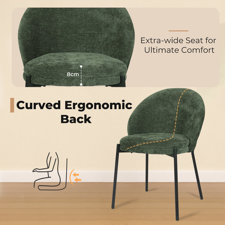 2x Dining Chairs Soft Padded Cotton-Linen Seat Metal Legs Olive Green