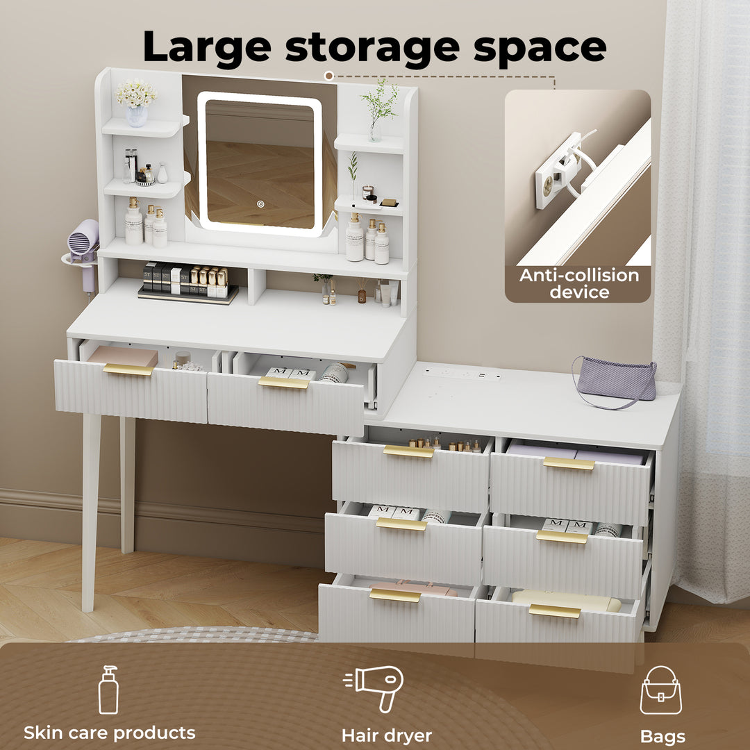 Dressing Table LED Mirror Jewellery Cabinet Makeup Storage 8 Drawers