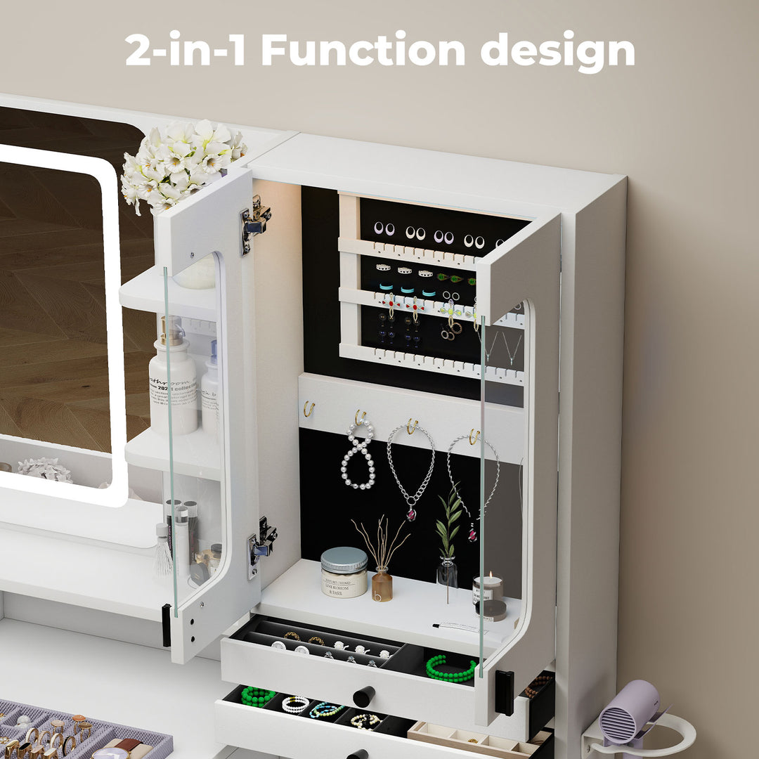 150cm Vanity Table Touchscreen Mirror LED Jewelry Cabinet 7 Drawers White