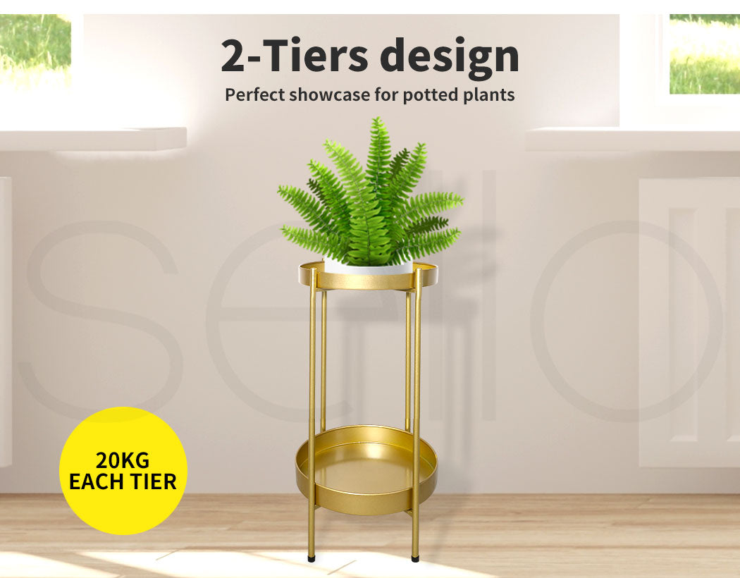 Levede 2 Tier Plant Stand Metal Flower Outdoor Indoor - Levede