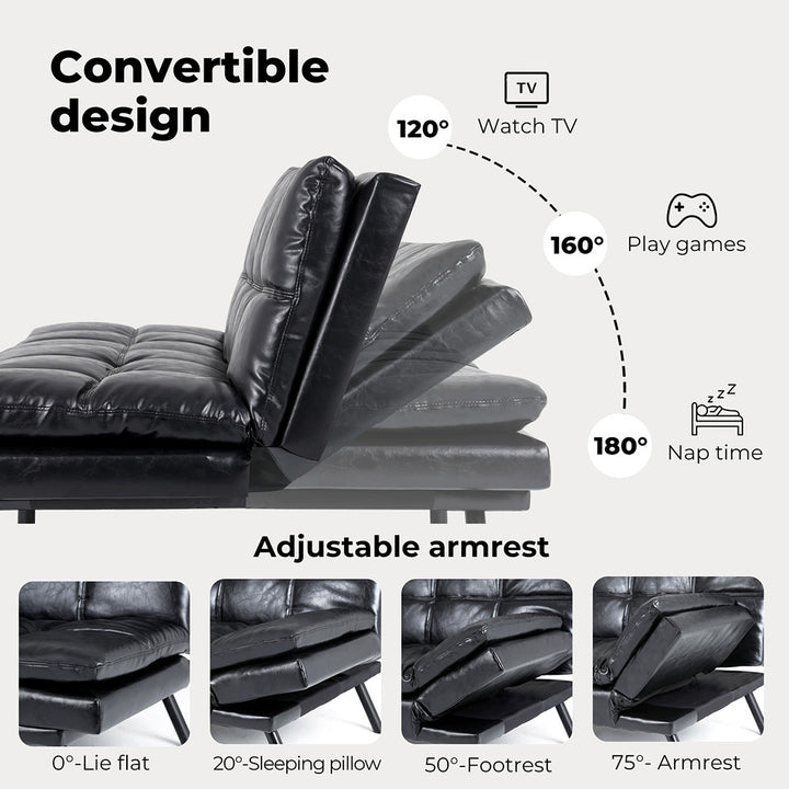 Sofa Bed Futon Recliner Lounge Couch Convertible PU Leather 3 Seater