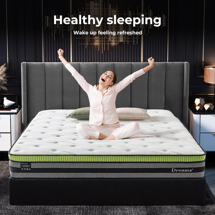 Dreamz Queen Cooling Mattress Pocket Spring Euro Top Bed Foam 7 Zone 30cm - Levede