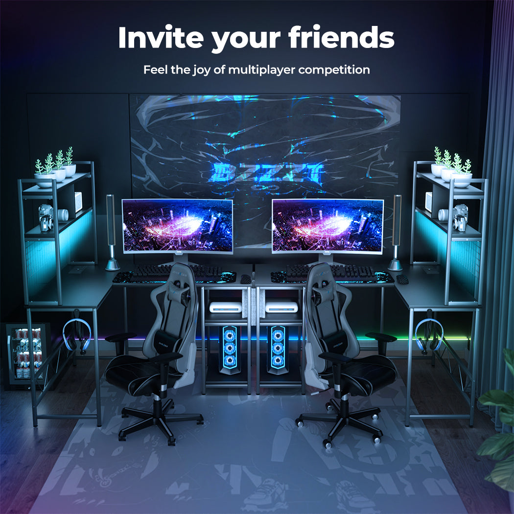 L Shaped Gaming Desk with LED Lights