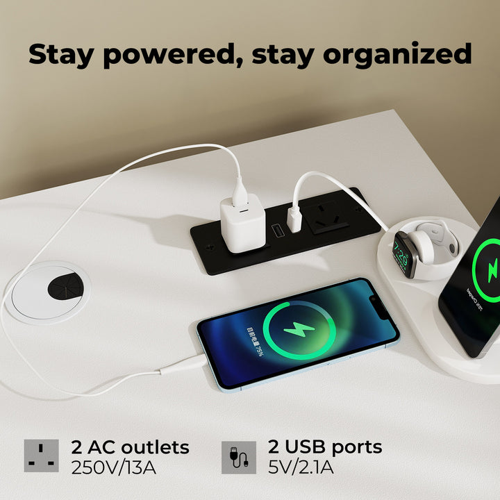 L Shaped Gaming Desk with RGB LED, Storage Drawers Power Outlet