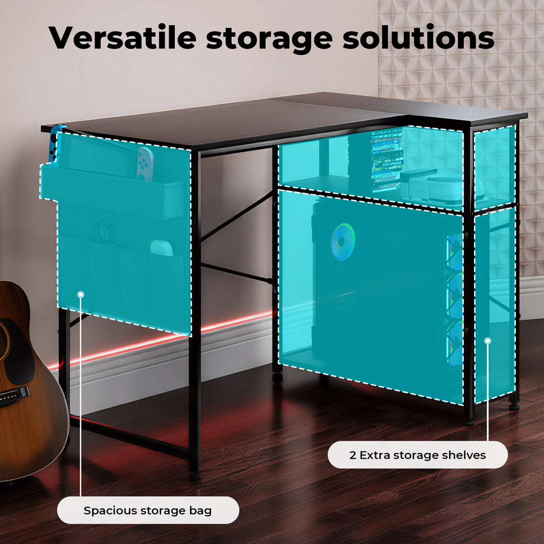 L-shaped Gaming Computer Desk Corner Table Office Home 2 Storage Shelves