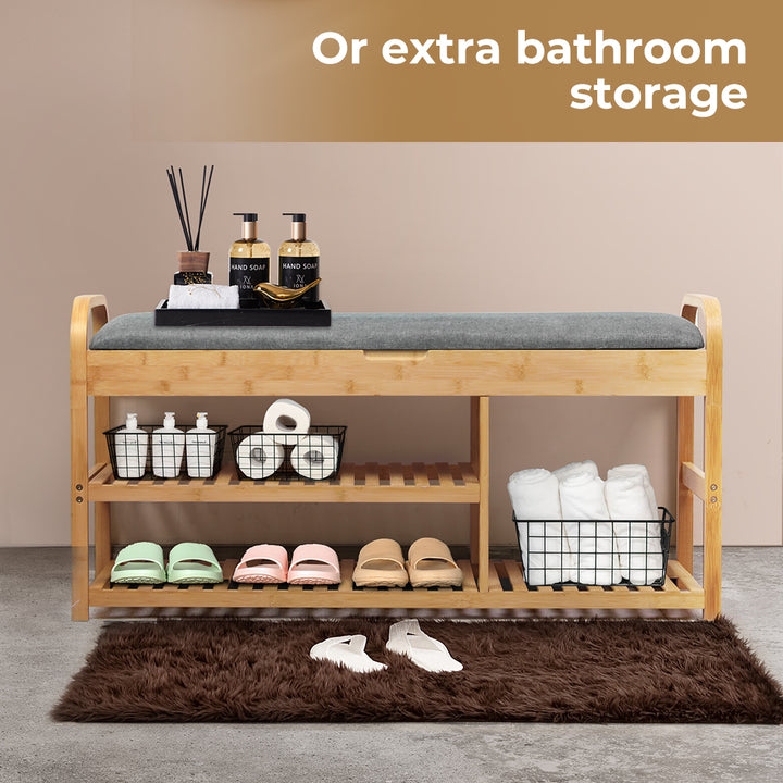 Bamboo Shoe Rack Bench Entryway Seat