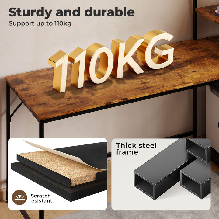 Computer Desk Study Table Home Office Workstation with 4-Tier Shelf 160cm