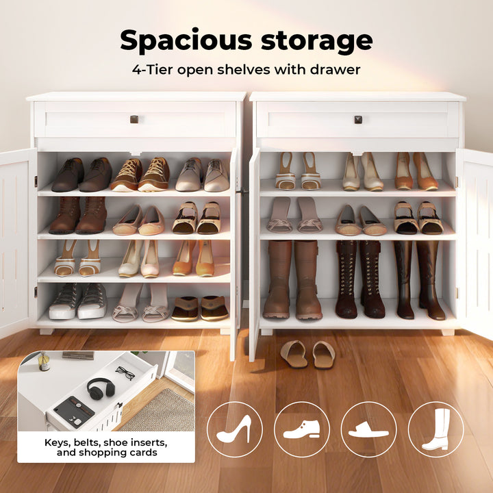 Shoe Cabinet 4-Tier Door Entryway Storage Rack Organizer Cupboard White