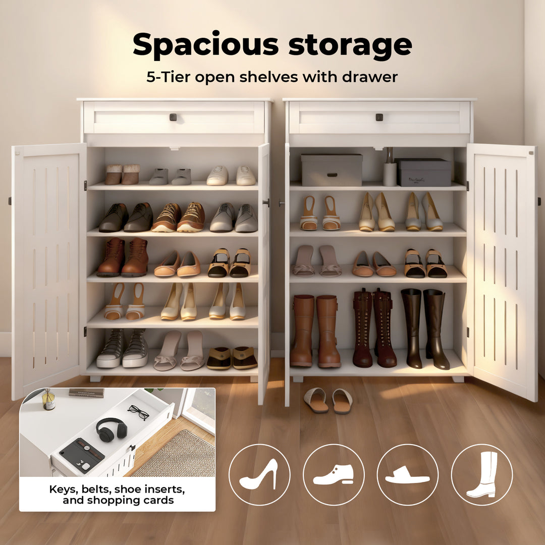 Shoe Cabinet 5-Tier Door Entryway Storage Rack Organizer Cupboard White