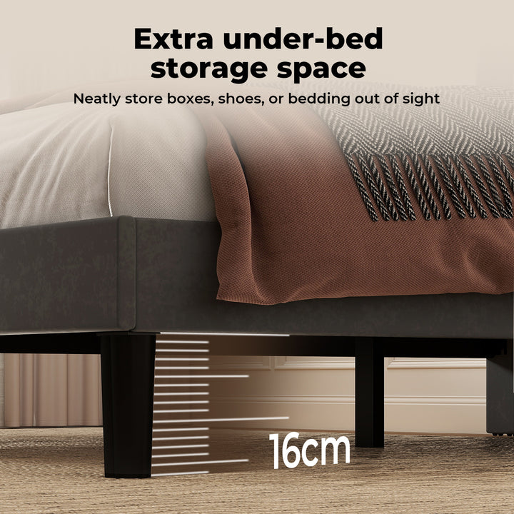 Bed Frame Linen Fabric Upholstered Platform Wooden Mattress Base