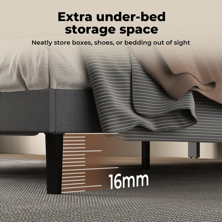 Bed Frame Upholstered Headboard Bedroom Mattress Base Dark Grey