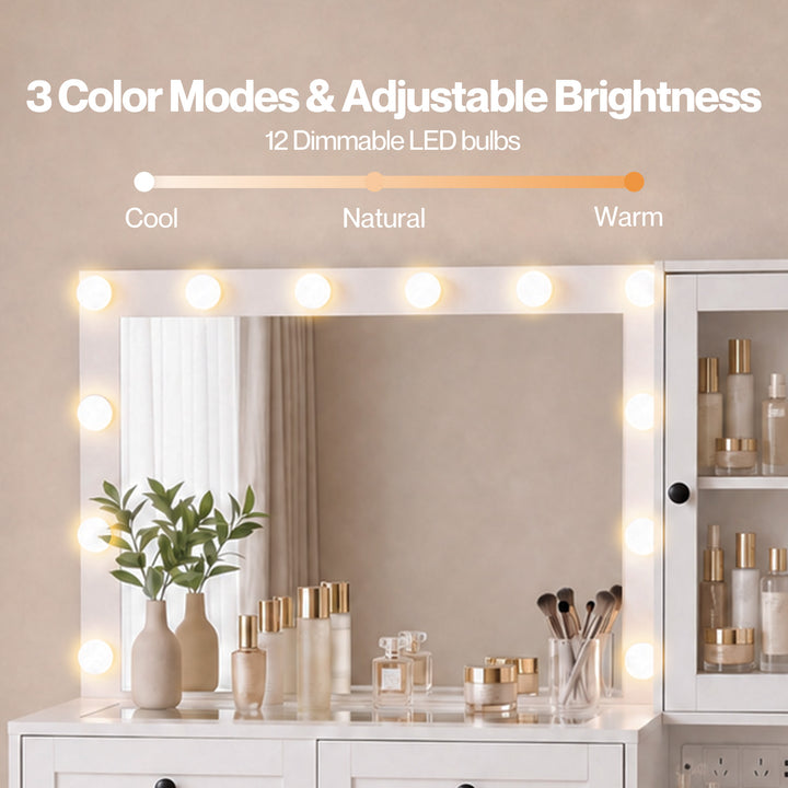 Dressing Table Vanity Desk with LED Mirror 5 Drawers Charging White