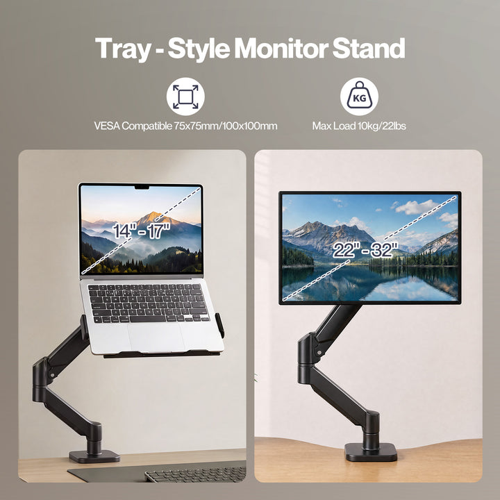 Monitor Arm Tray Mount Laptop Stand Adjustable Rotating for Desk Black