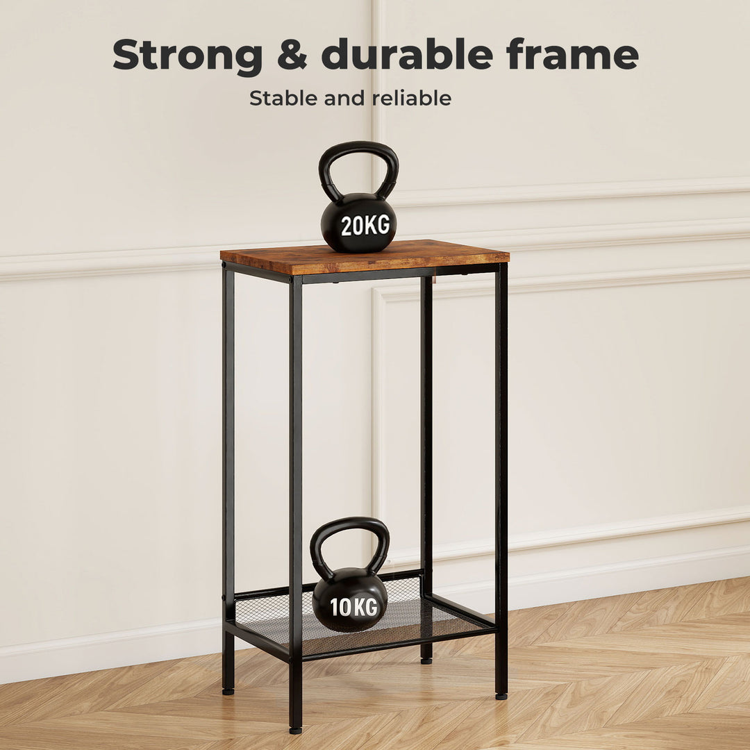 Industrial Side Table 2-Tier Shelf End Table for Small Space Retro Brown