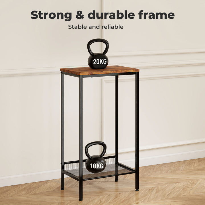 Industrial Side Table 2-Tier Shelf End Table for Small Space Retro Brown