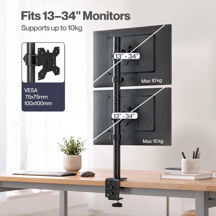 Dual Monitor Arm Adjustable Stand Mount For 13-34 Inch Office Black