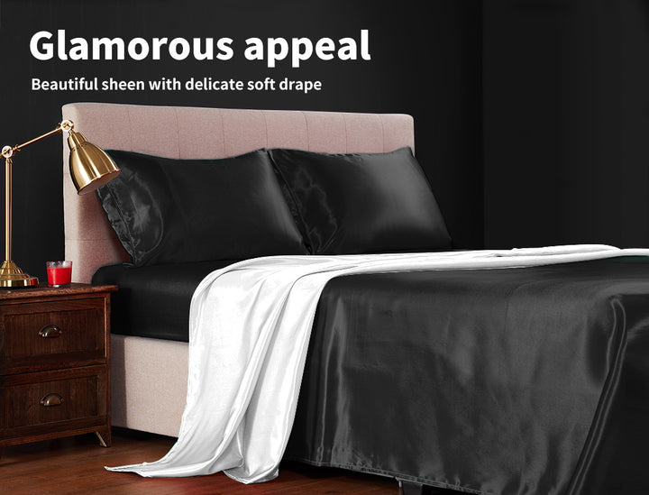 DreamZ Silky Satin Sheets Fitted Black - Levede