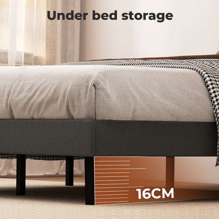 Bed Frame Upholstered Soft Headboard Bedroom Dark Grey