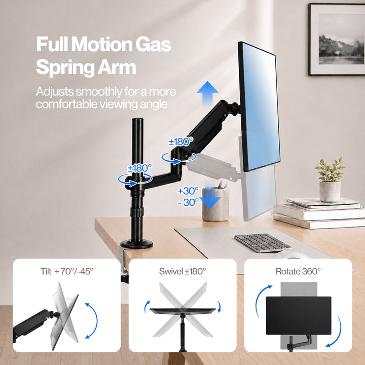 Single Monitor Arm Adjustable 2-Way Desk Mount Rotatable 13-32 inch Black