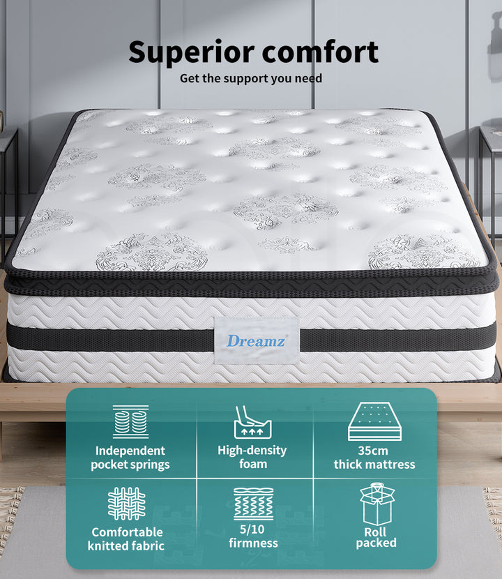 Spring Mattress Euro Top Medium Firm 35cm - Levede