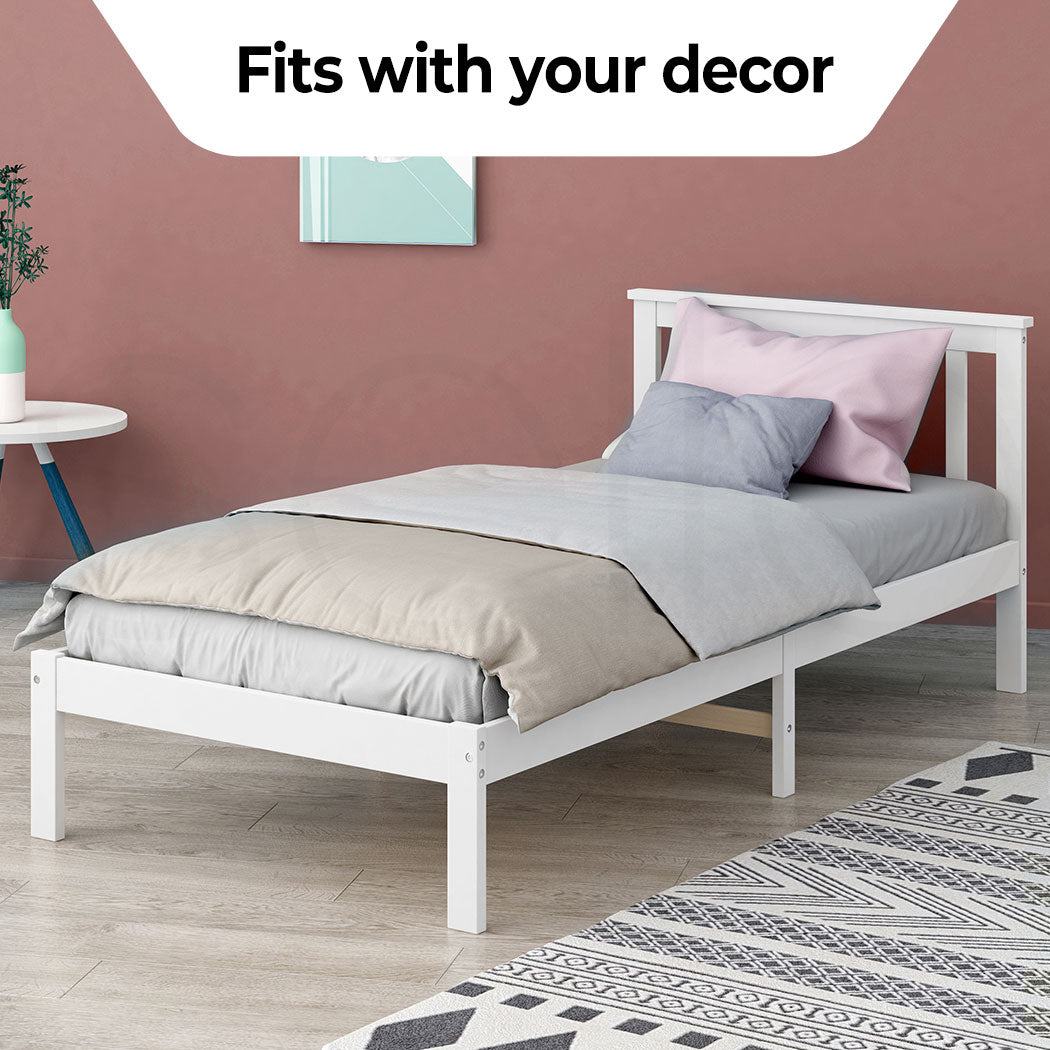 King Single Wooden Bed Frame Full White